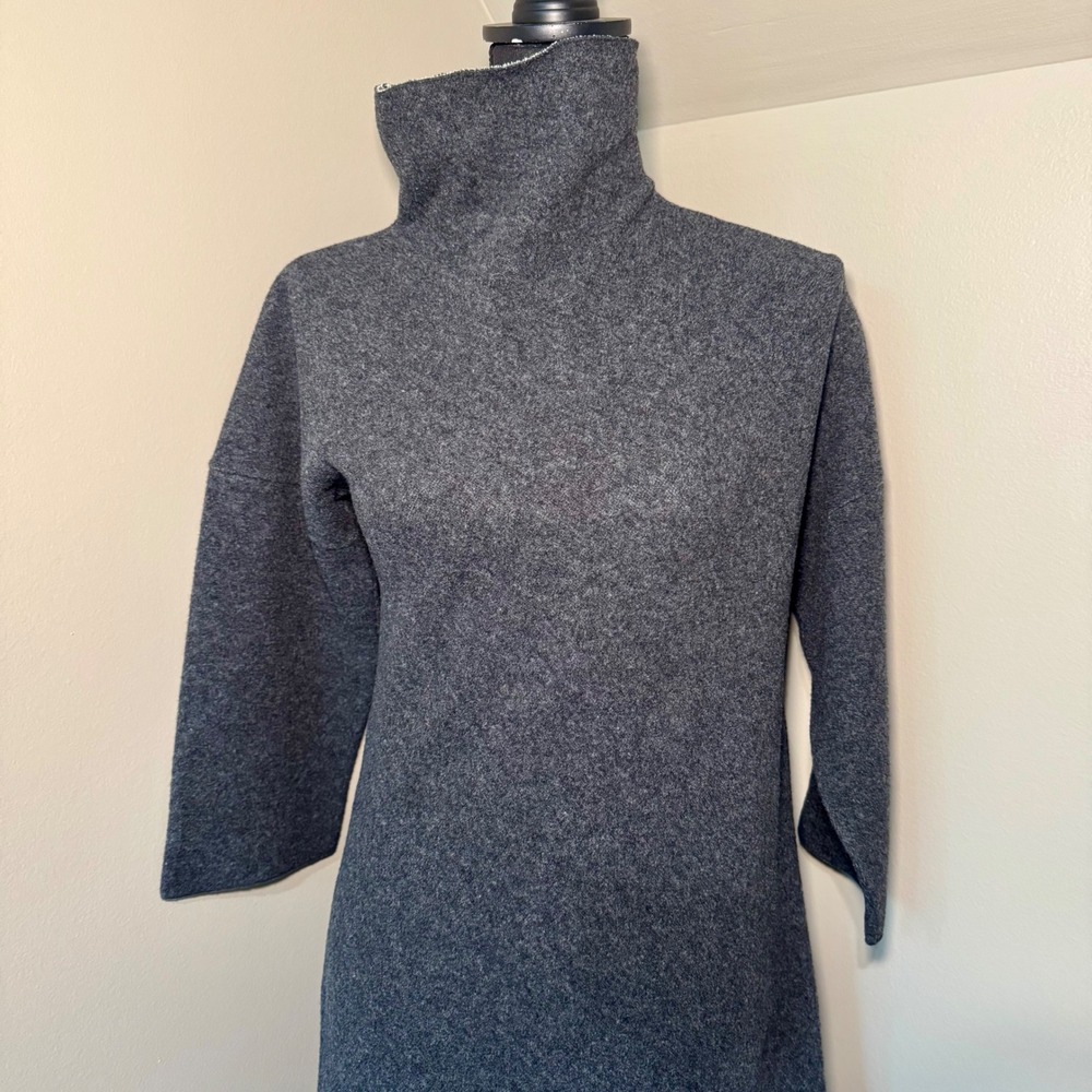 DKNY Pure Gray Wool Blend Funnel Neck Maxi Dress Women Medium 3/4 Sleeve Knit